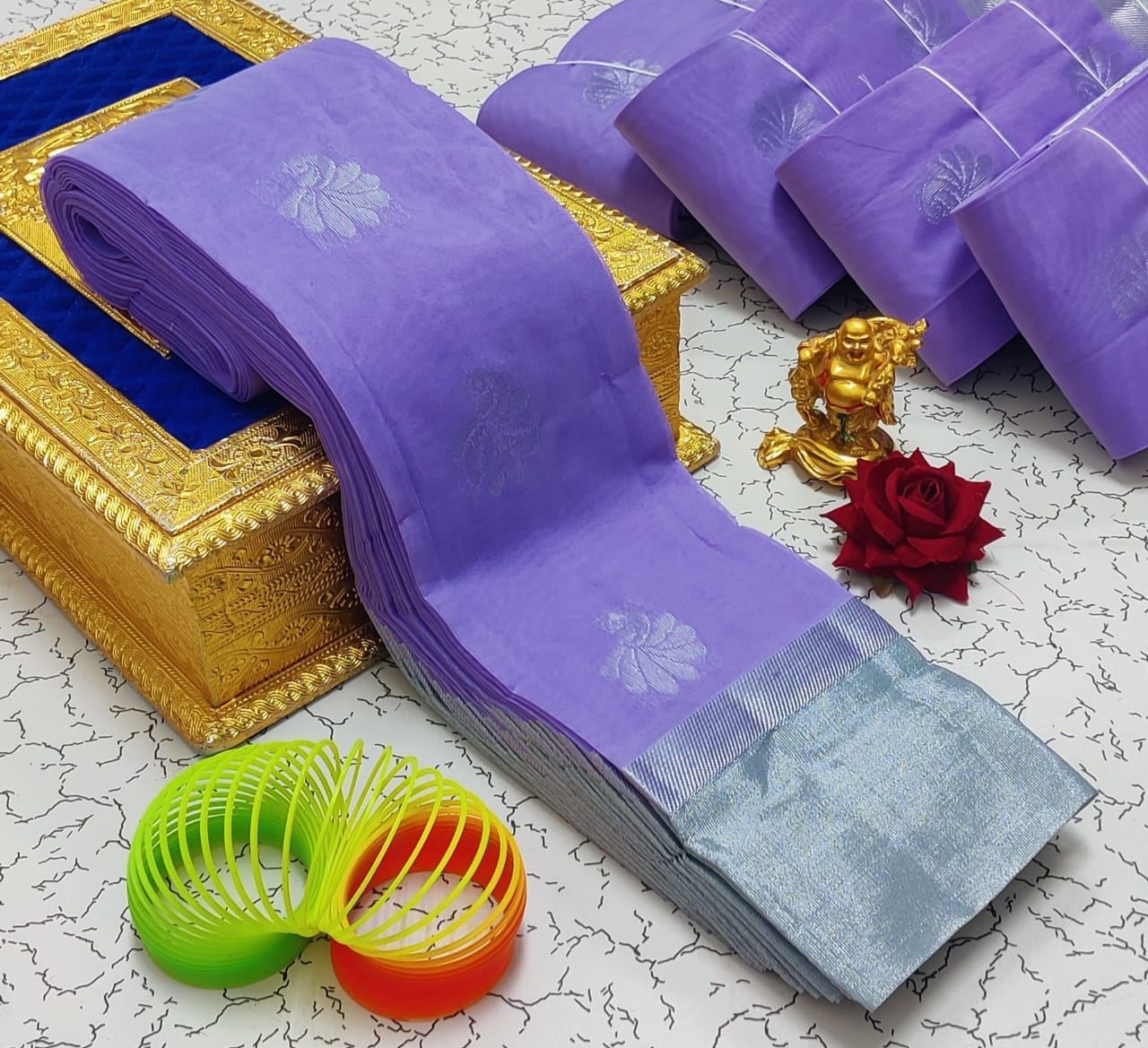 Silver Jari with Leaf Border and Mango Butta Work Cotton Silk  Saree